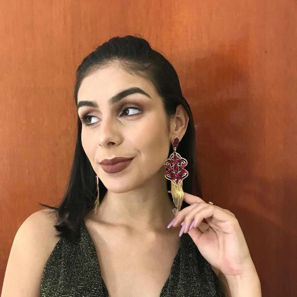 Maxi brinco com strass e franja 