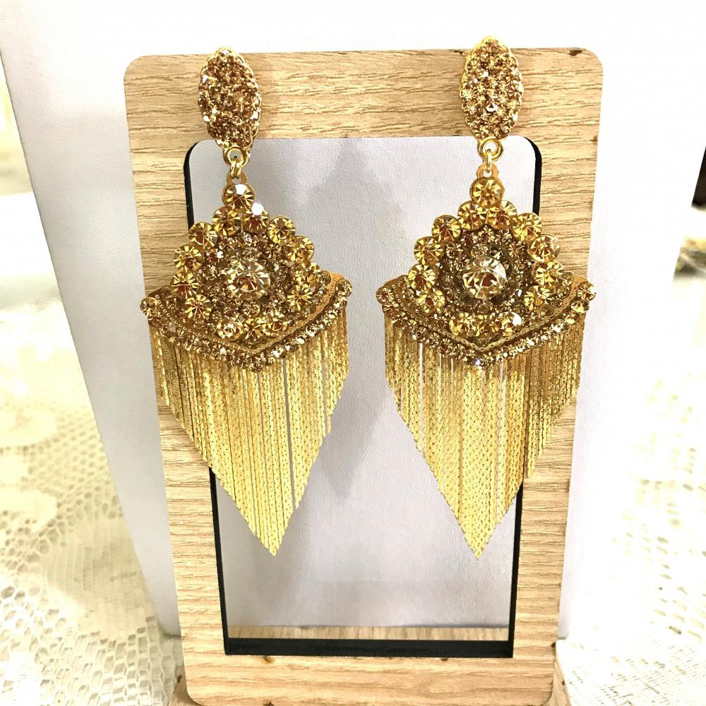 Maxi brinco de strass com franja 