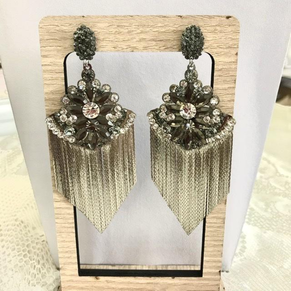 Maxi brinco de strass com franja 