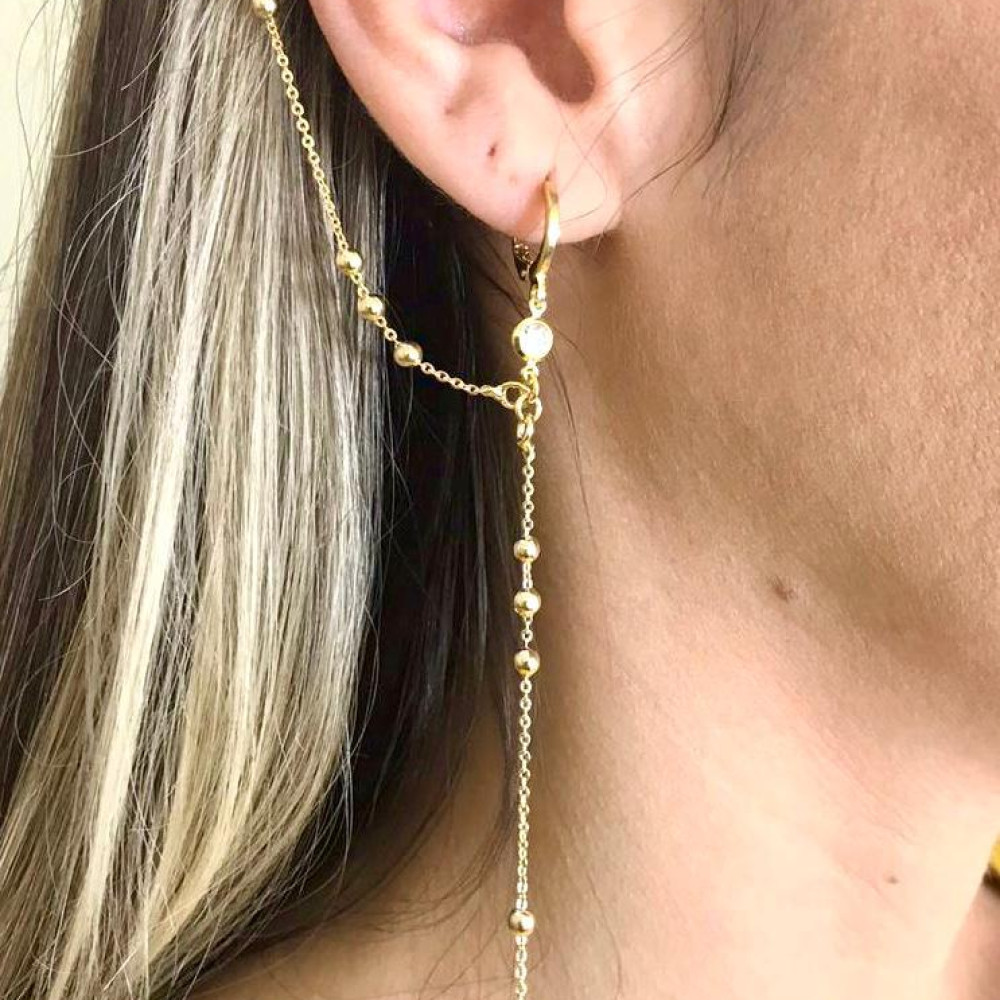 Brinco earcuff com zircônia a ouro 18k