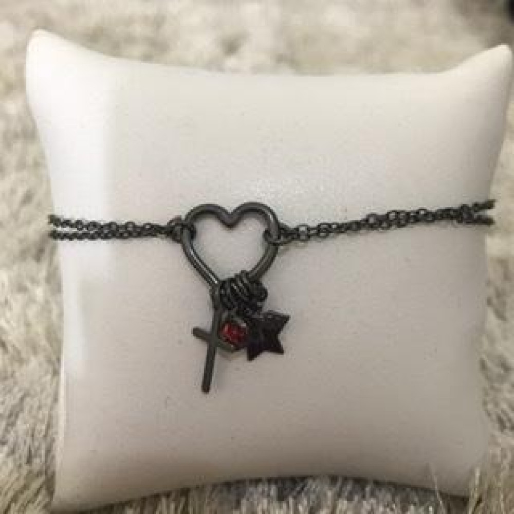 Pulseira coração com pingentes Ródio negro