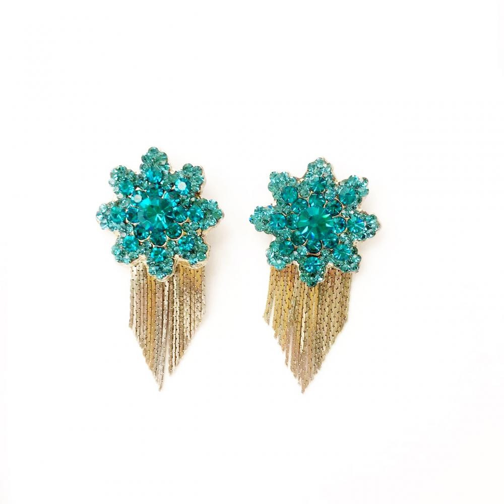 Brinco Prata com strass e franja