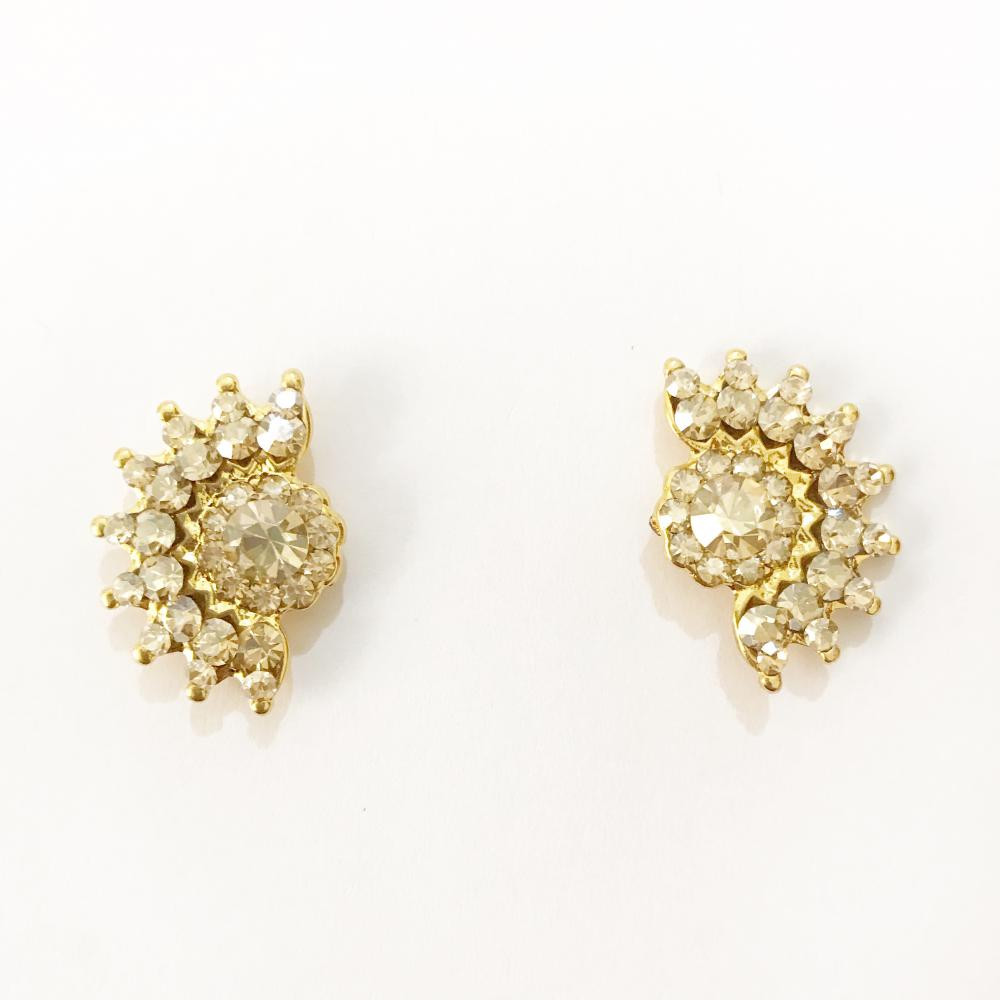 Brinco pequeno Leque com strass folheado a ouro 18k