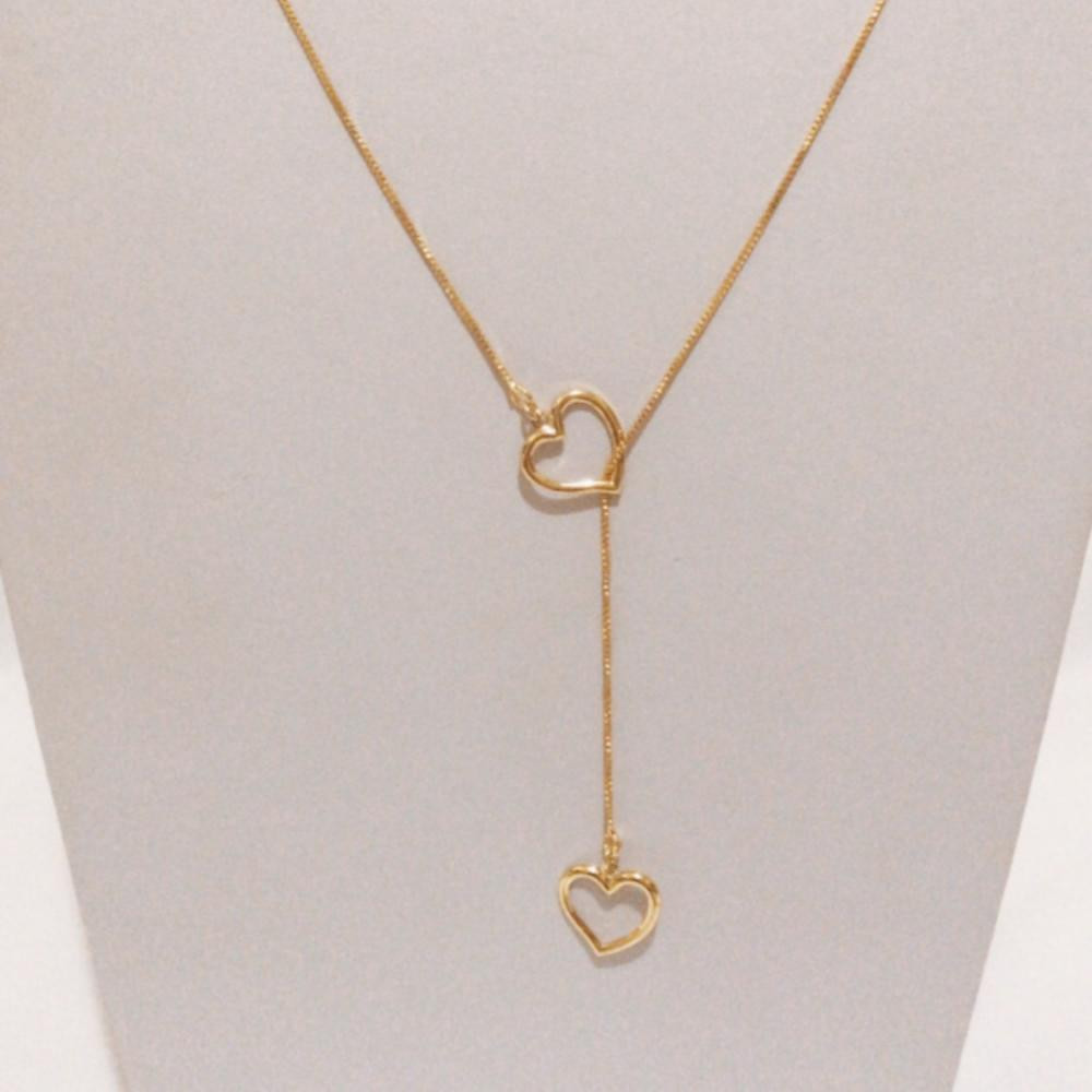 Colar com pingente de coração modelo gravata folheado a ouro 18k