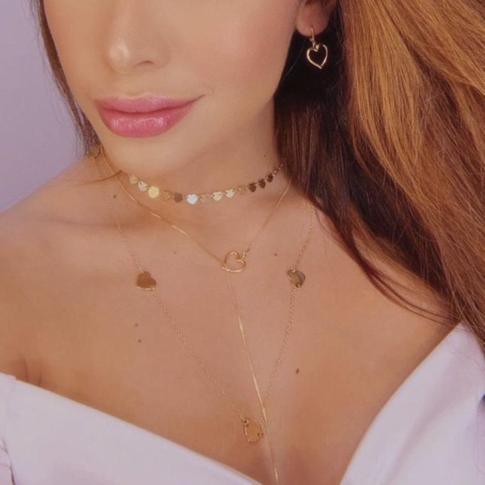 Colar com pingente de coração modelo gravata folheado a ouro 18k
