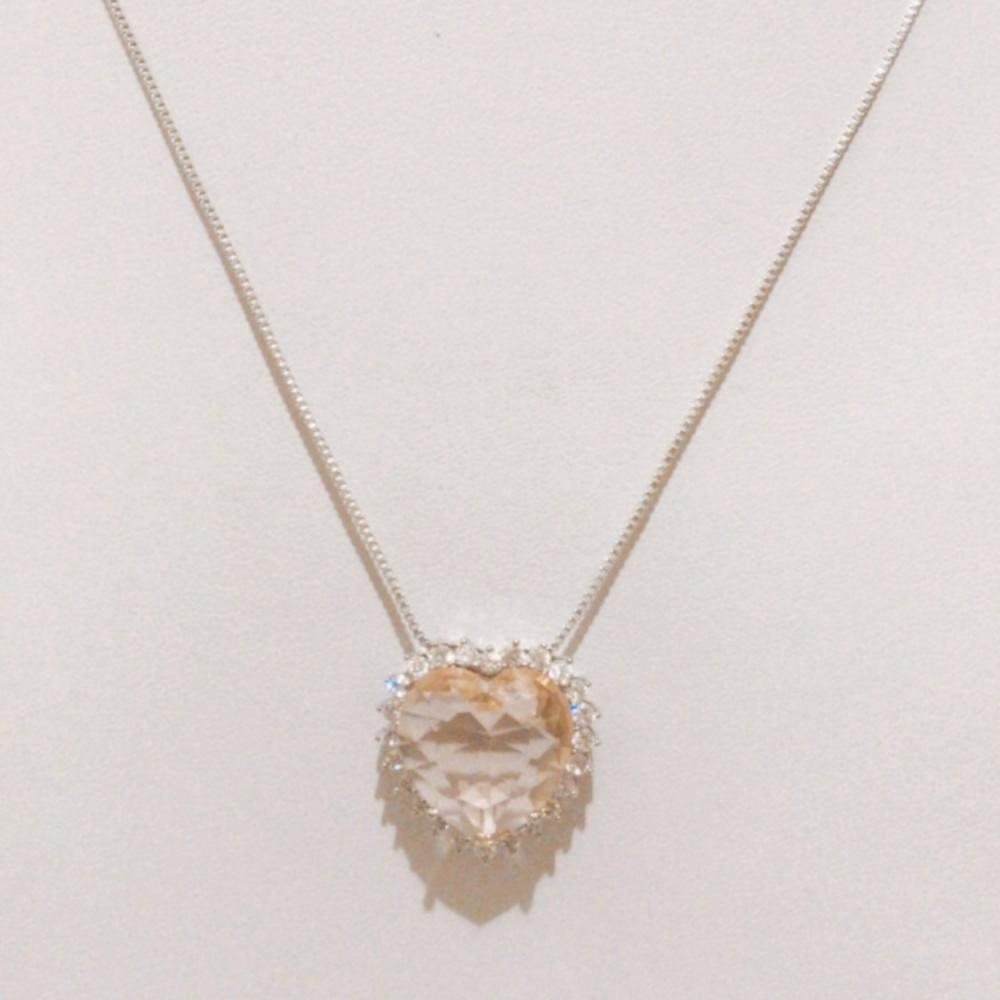 Colar coração cravejado ródio branco prata
