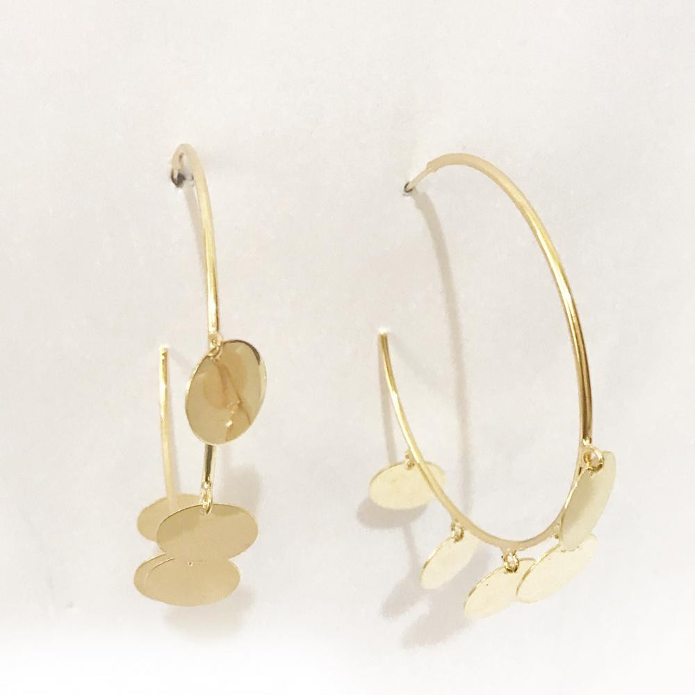 Brinco argola moedas folheado a ouro 18k