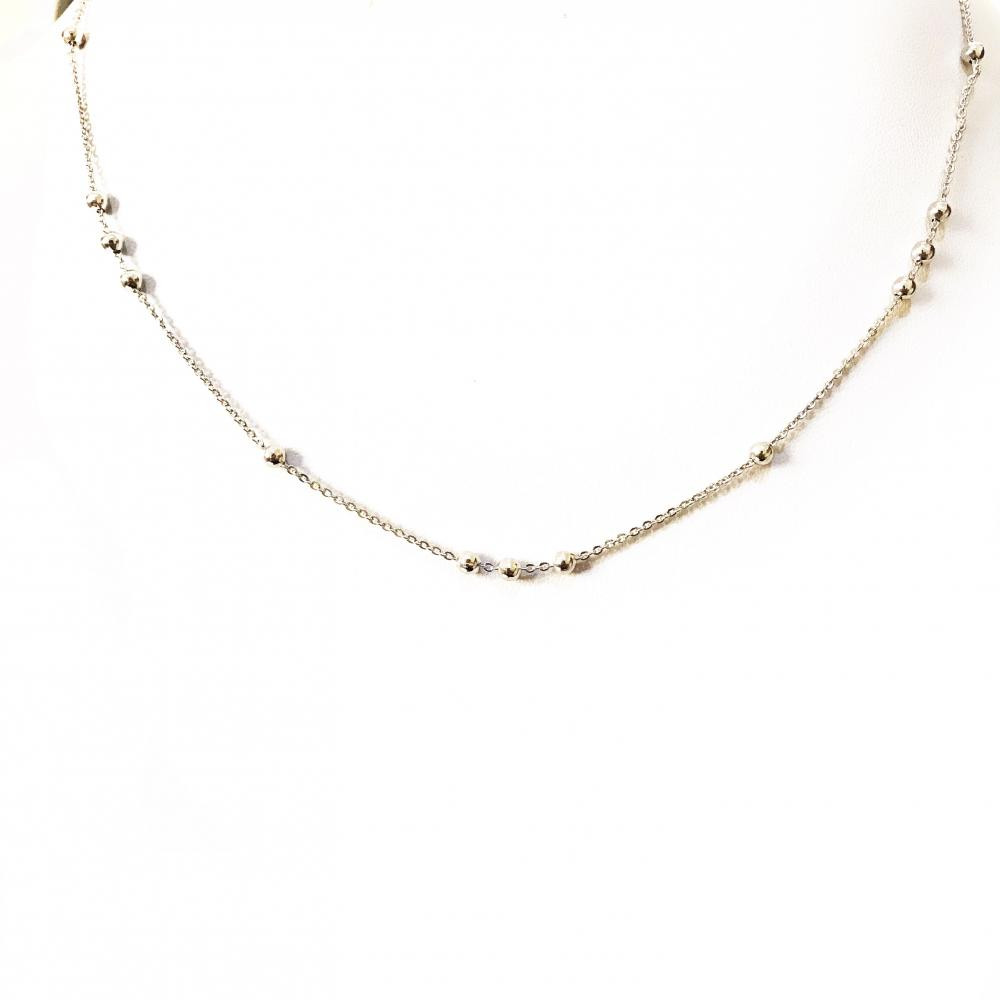 Choker Minimalista prata Ródio Branco de bolinhas