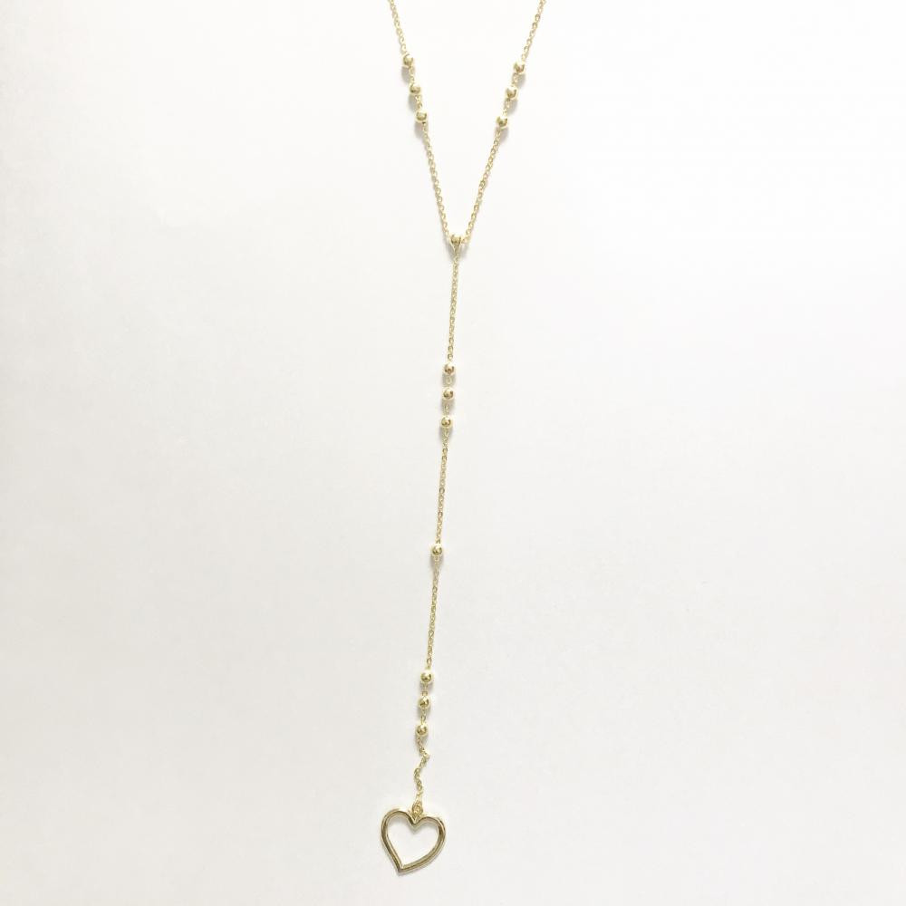 Colar Terço gravata com pingente coração vazadoFolheado a ouro 18 k