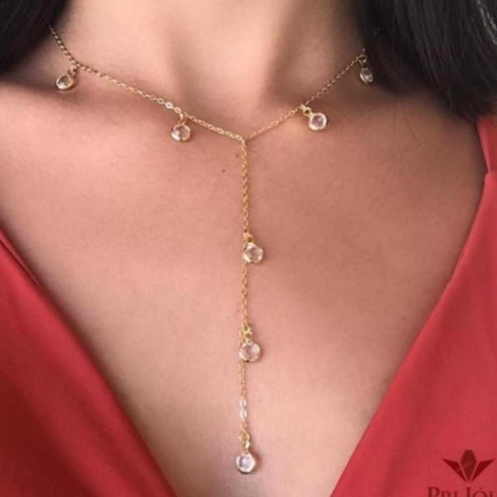 Colar gravata ponto de Luz folheado a ouro 18k