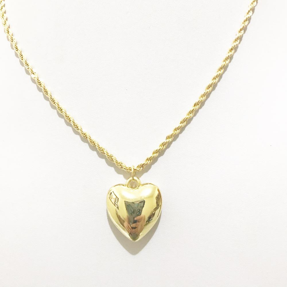 Colar Coração folheado a ouro 18k corrente cabo de aço 
