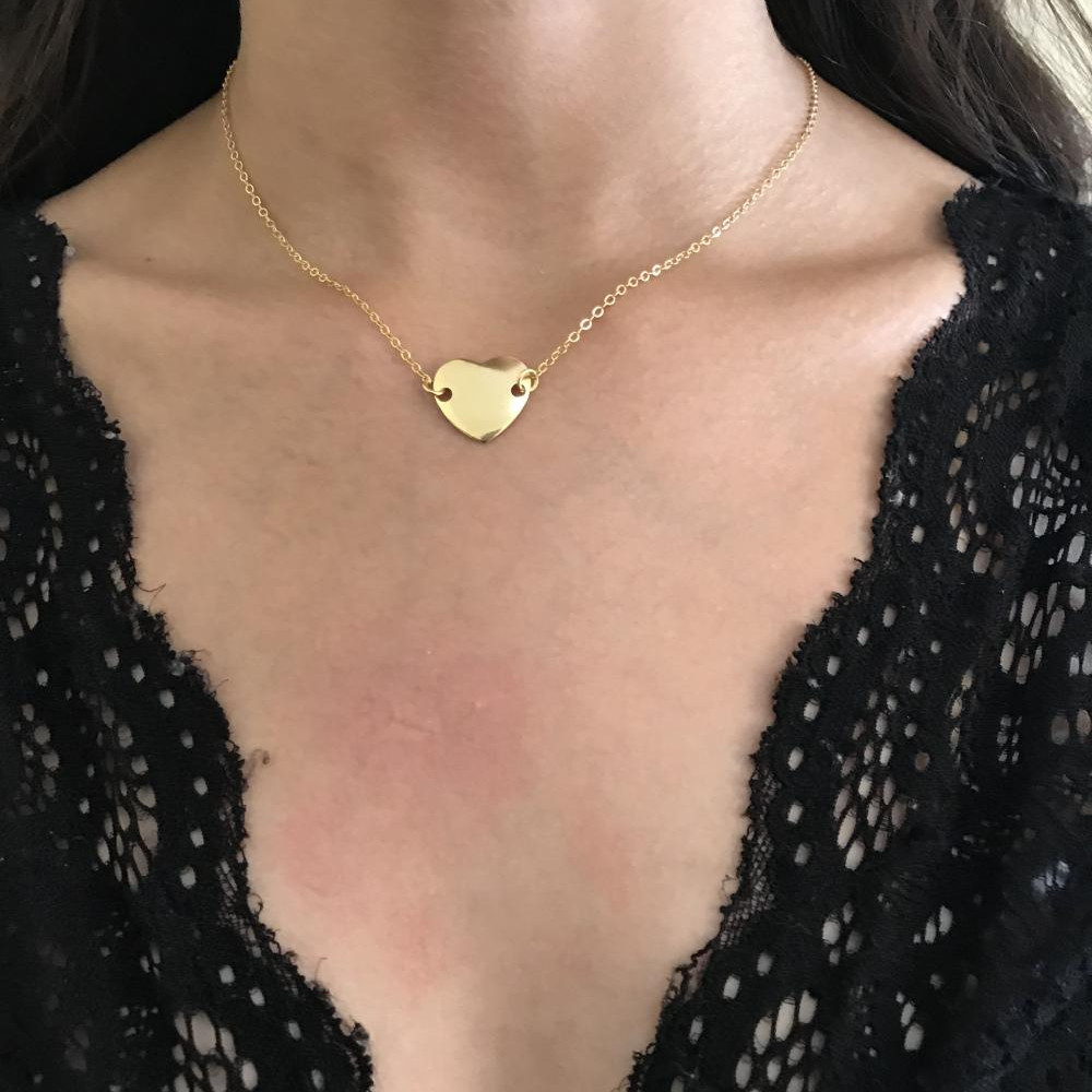 Choker Coração com corrente elo folheado a ouro 18k