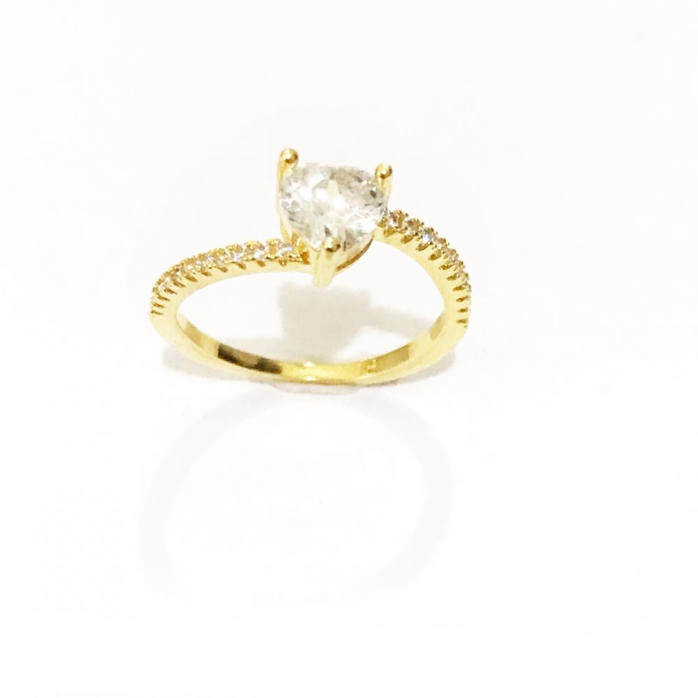 Anel Solitário de noivado com zircônia cravejado Folheado a ouro 18k