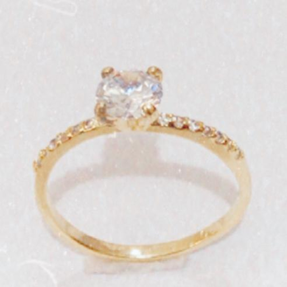 Anel Solitário de noivado com zircônia cravejado folheado a ouro 18k