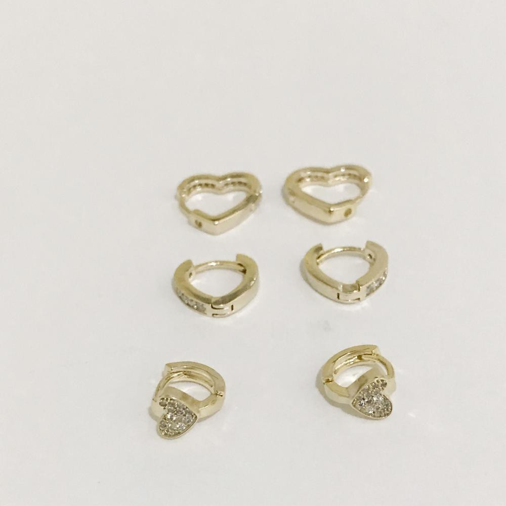 Brinco Trio de argolas coração folheado a ouro 18k