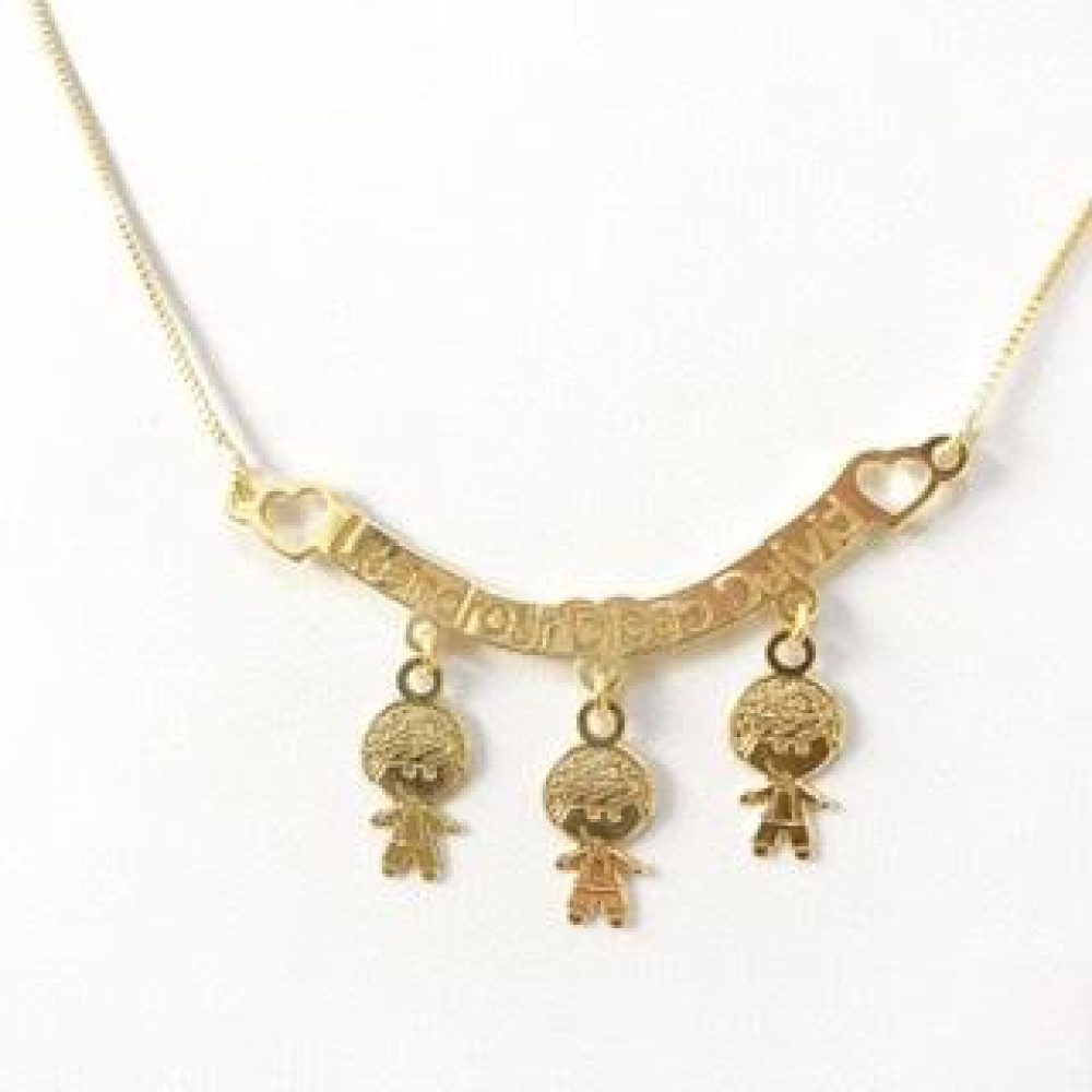 Colar Personalizado plaquinha com 3 nomes e pingentes (Escolha seu banho)