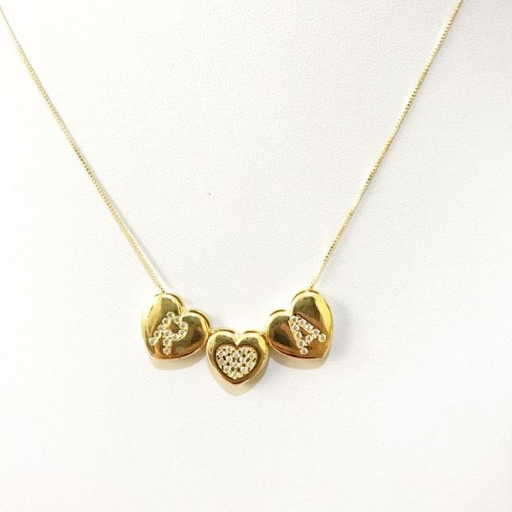 Colar Personalizado coração com letra cravejada (Escolha seu Banho)