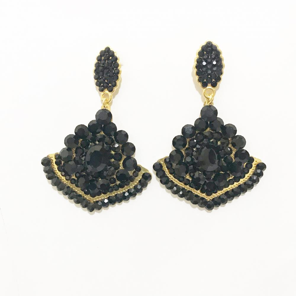 Brinco leque Médio com strass Folheado a ouro 18k