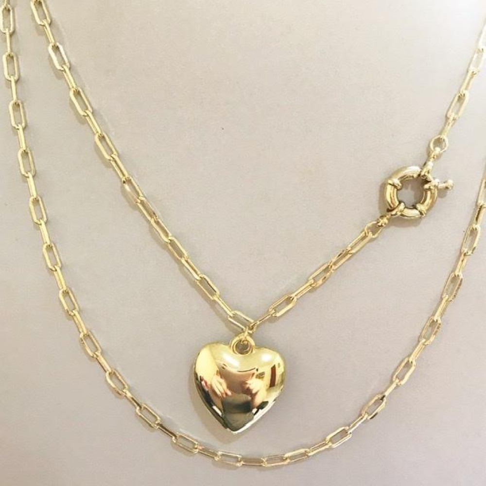 Colar Duplo Folheado a ouro 18k com pingente coração e corrente Cartier 