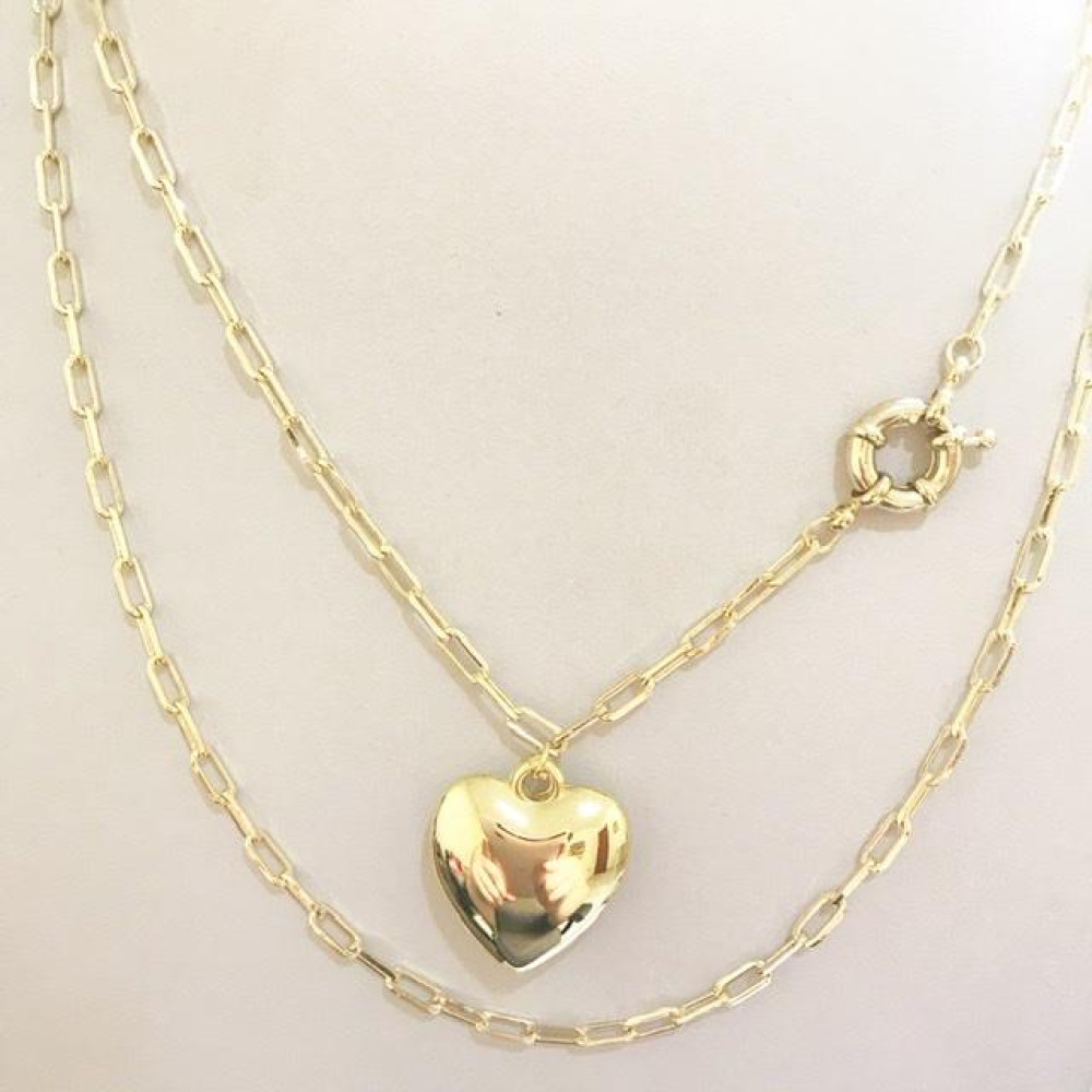 Colar Duplo Folheado a ouro 18k com pingente coração e corrente Cartier 