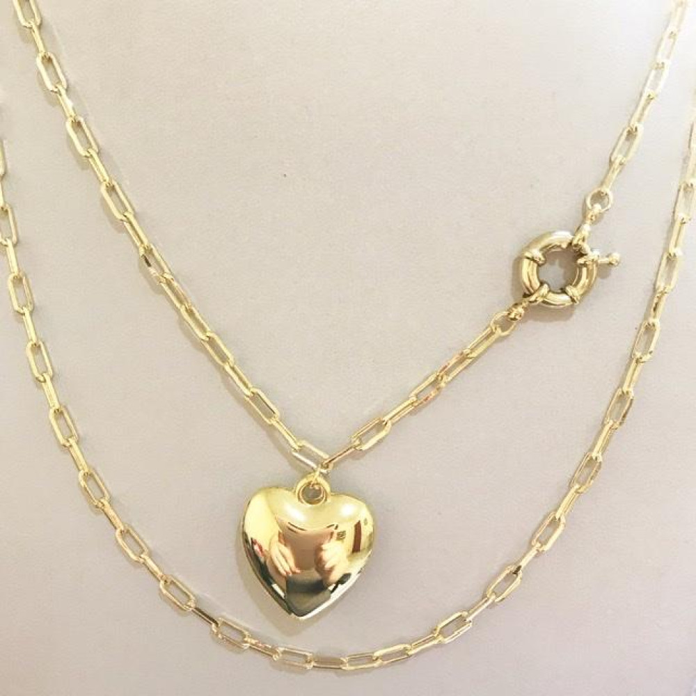 Colar Duplo Folheado a ouro 18k com pingente coração e corrente Cartier 