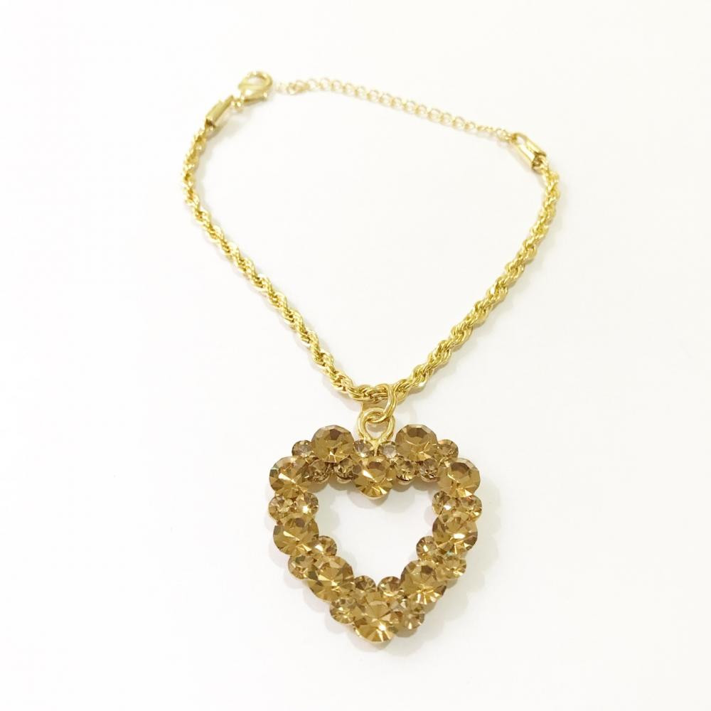 Pulseira coração com strass folheado a ouro 18k 