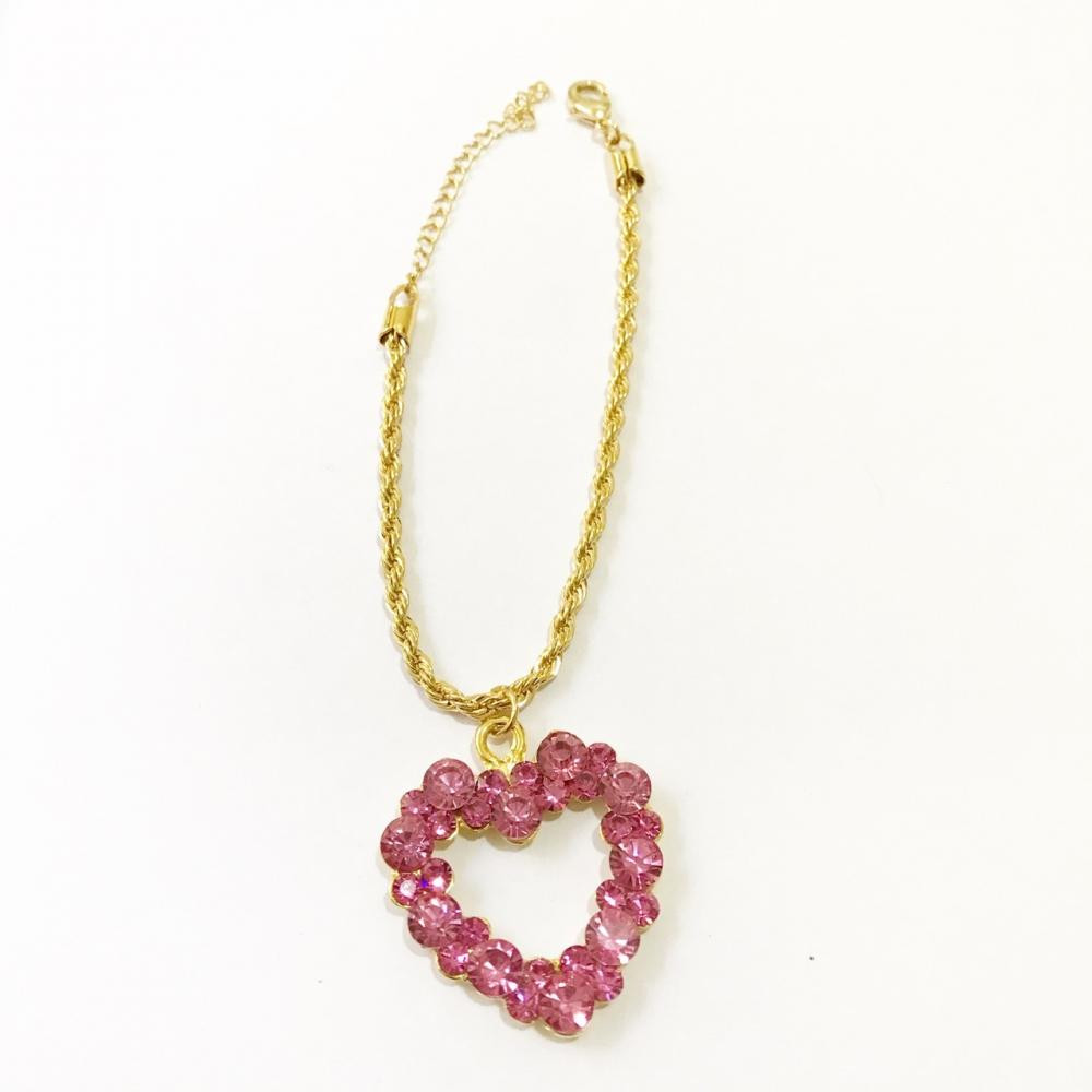 Pulseira coração com strass folheado a ouro 18k 