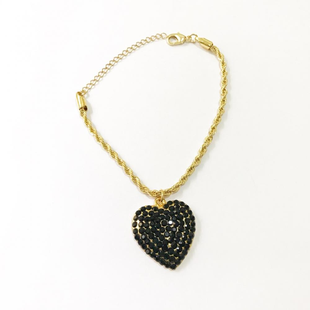 Pulseira coração com strass folheado a ouro 18k 
