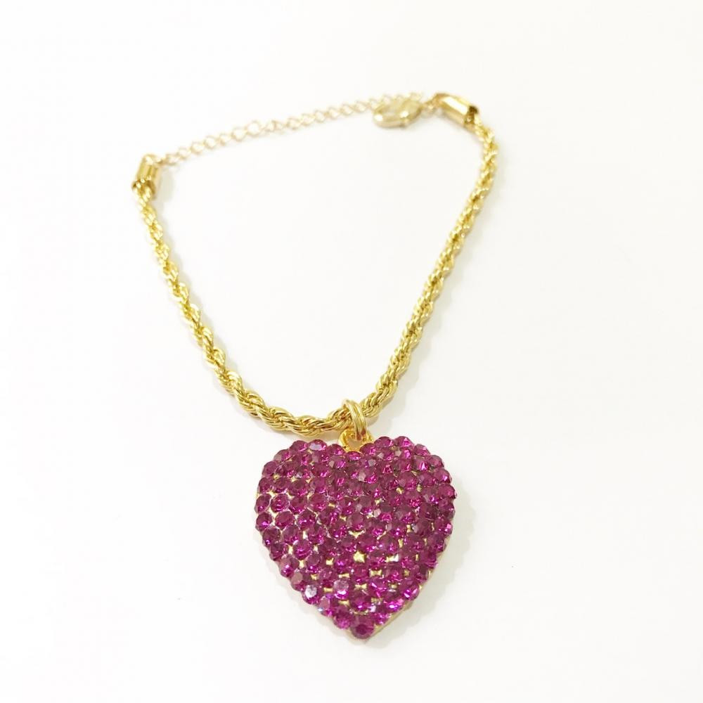 Pulseira coração com strass folheado a ouro 18k 