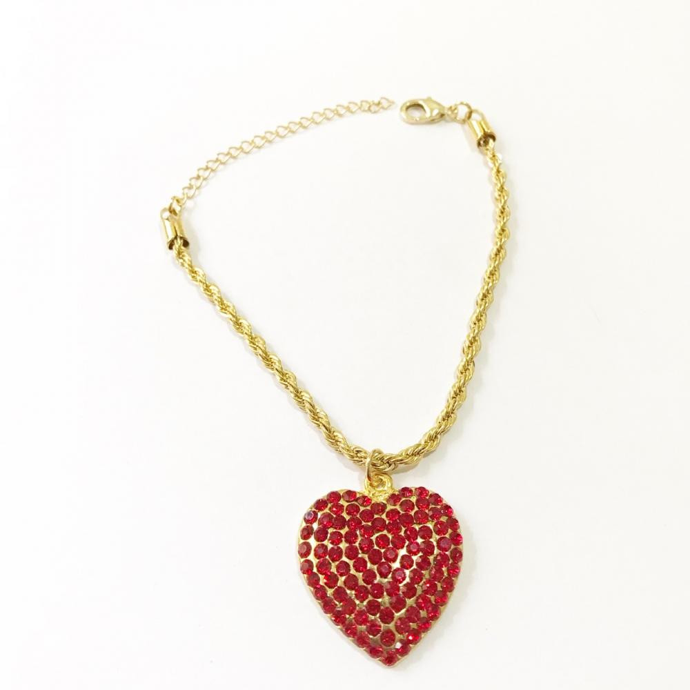 Pulseira coração com strass folheado a ouro 18k 