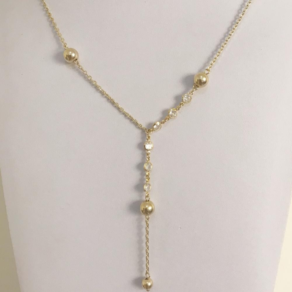 Mix de colar duplo com bola e zircônia folheado a ouro 18k