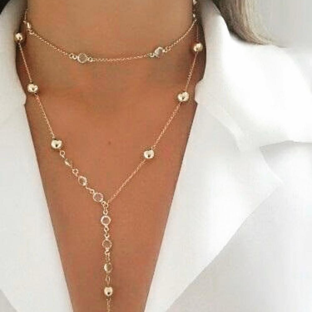 Mix de colar duplo com bola e zircônia folheado a ouro 18k