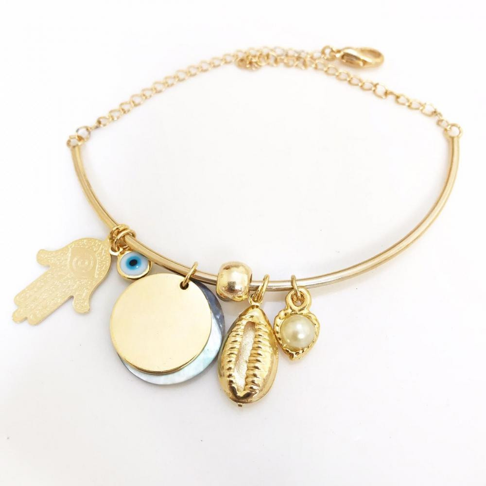 Pulseira com pingentes folheada a ouro 18k