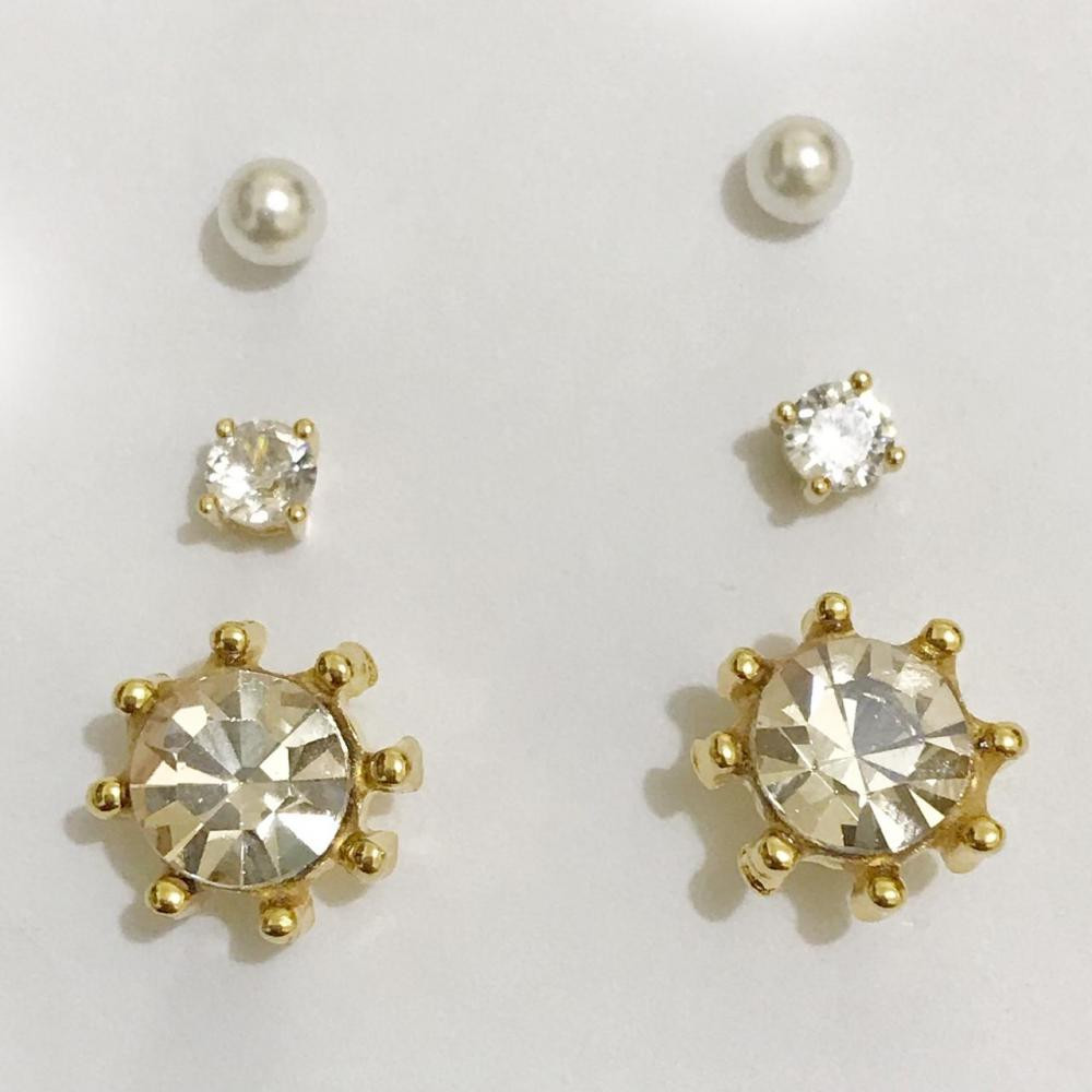 Trio de brincos Folheado a ouro 18k