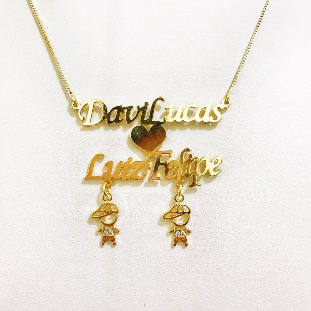 Colar Personalizado com dois nomes e pingentes folheado (escolha o seu banho)