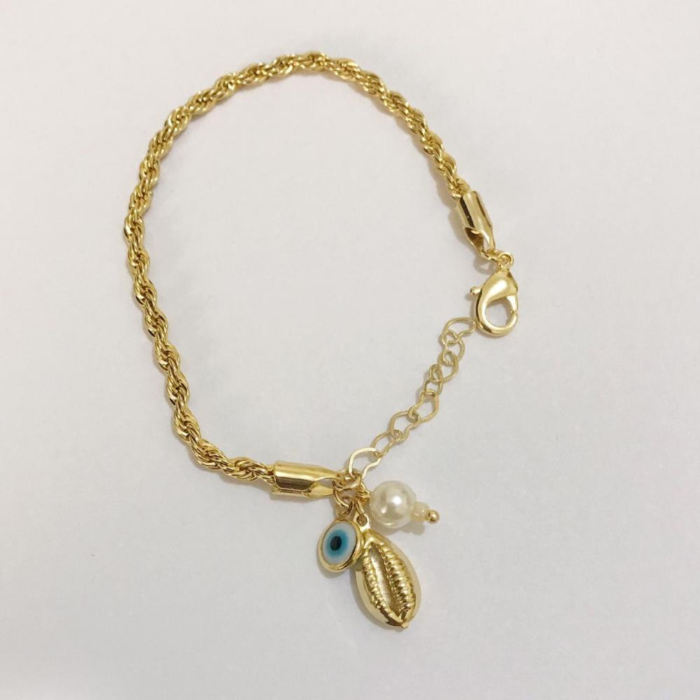 Pulseira infantil com pingentes folheada a ouro 18k