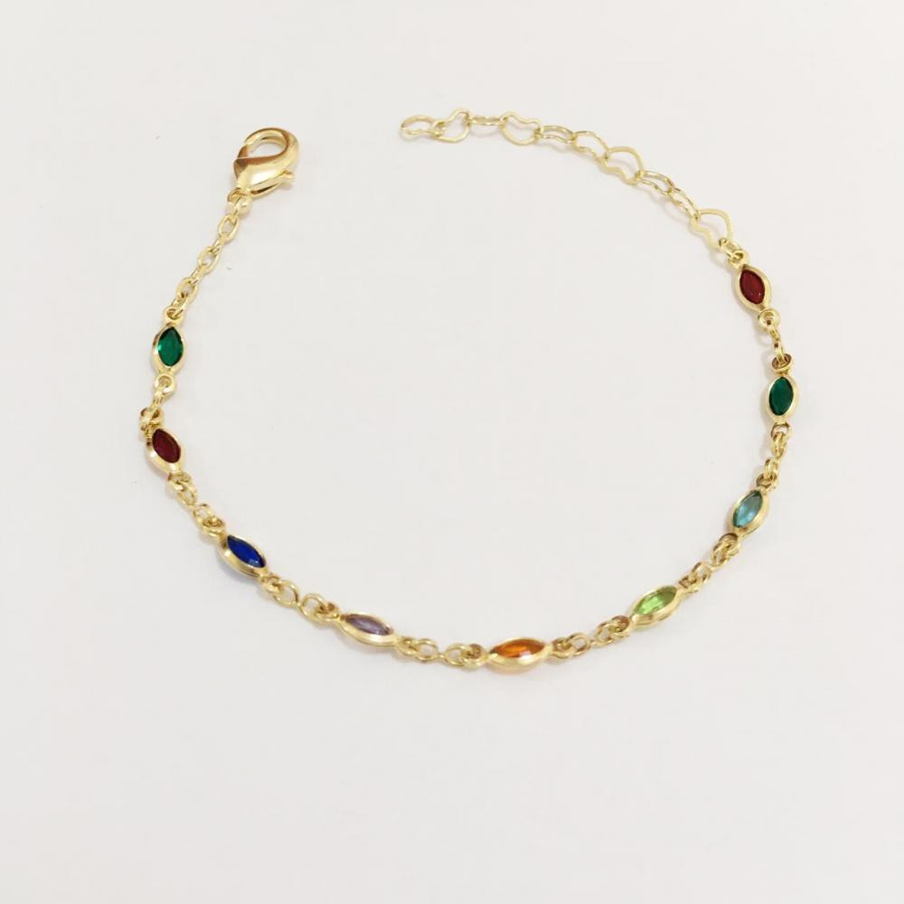 Pulseira infantil colorida folheada a ouro 18k