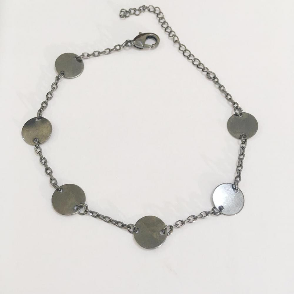 Pulseira de moeda com corrente no ródio negro