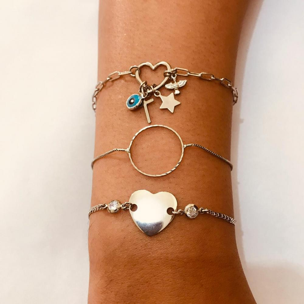 Pulseira minimalista geométrica Ródio Branco Prata