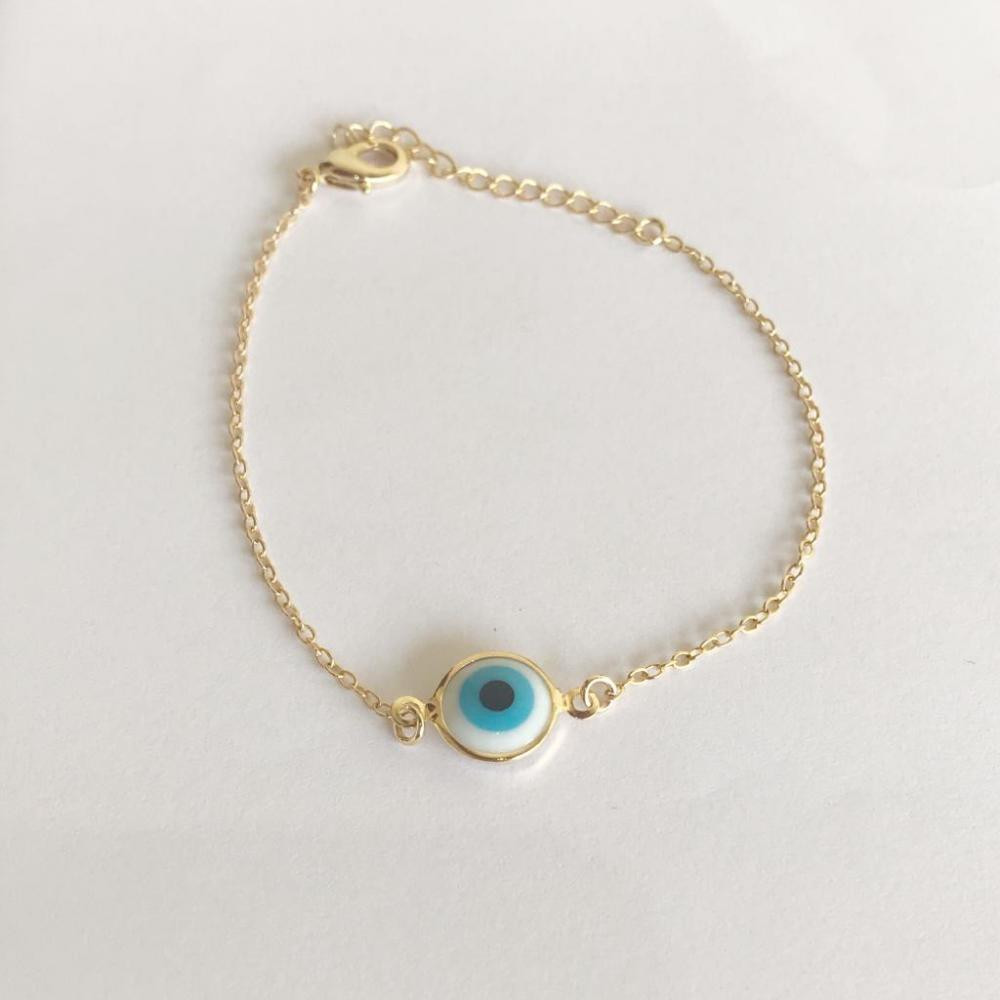 Pulseira minimalista olho grego folheada a ouro 18k