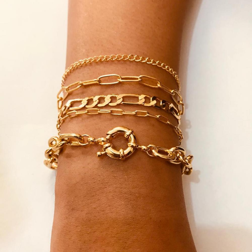 Pulseira elo correntaria com fecho boia folheada a ouro 18k
