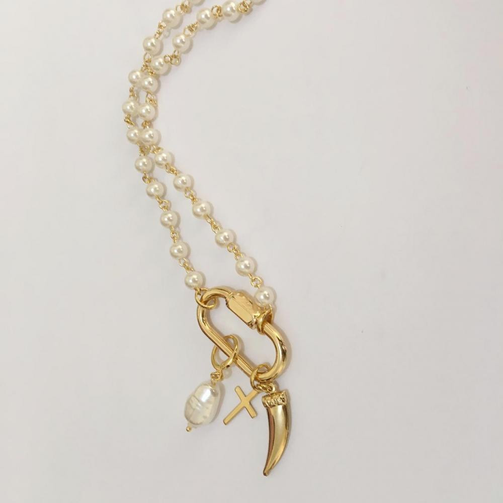 Colar de pérolas com pingentes Folheado a ouro 18k