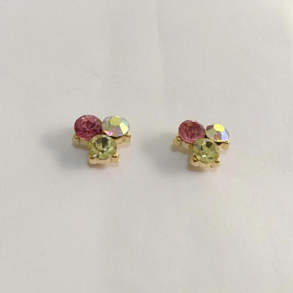 Brinco infantil com strass colorido folheado a ouro 18k