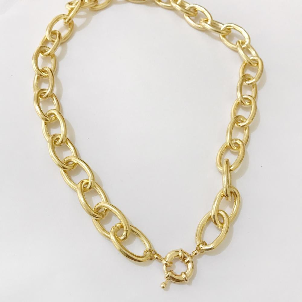 Colar elo com fecho boia folheado a ouro 18k