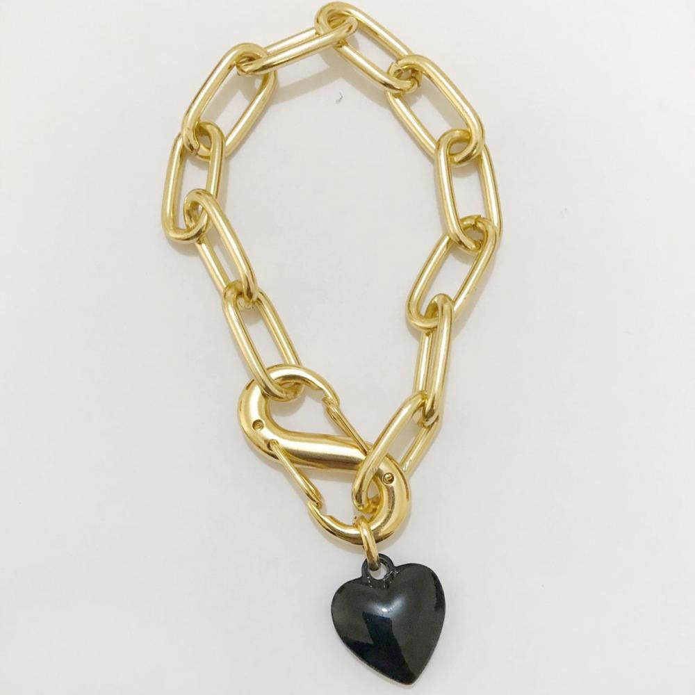 Pulseira de elo cartier com fecho do infinito mais pingente de coração preto 