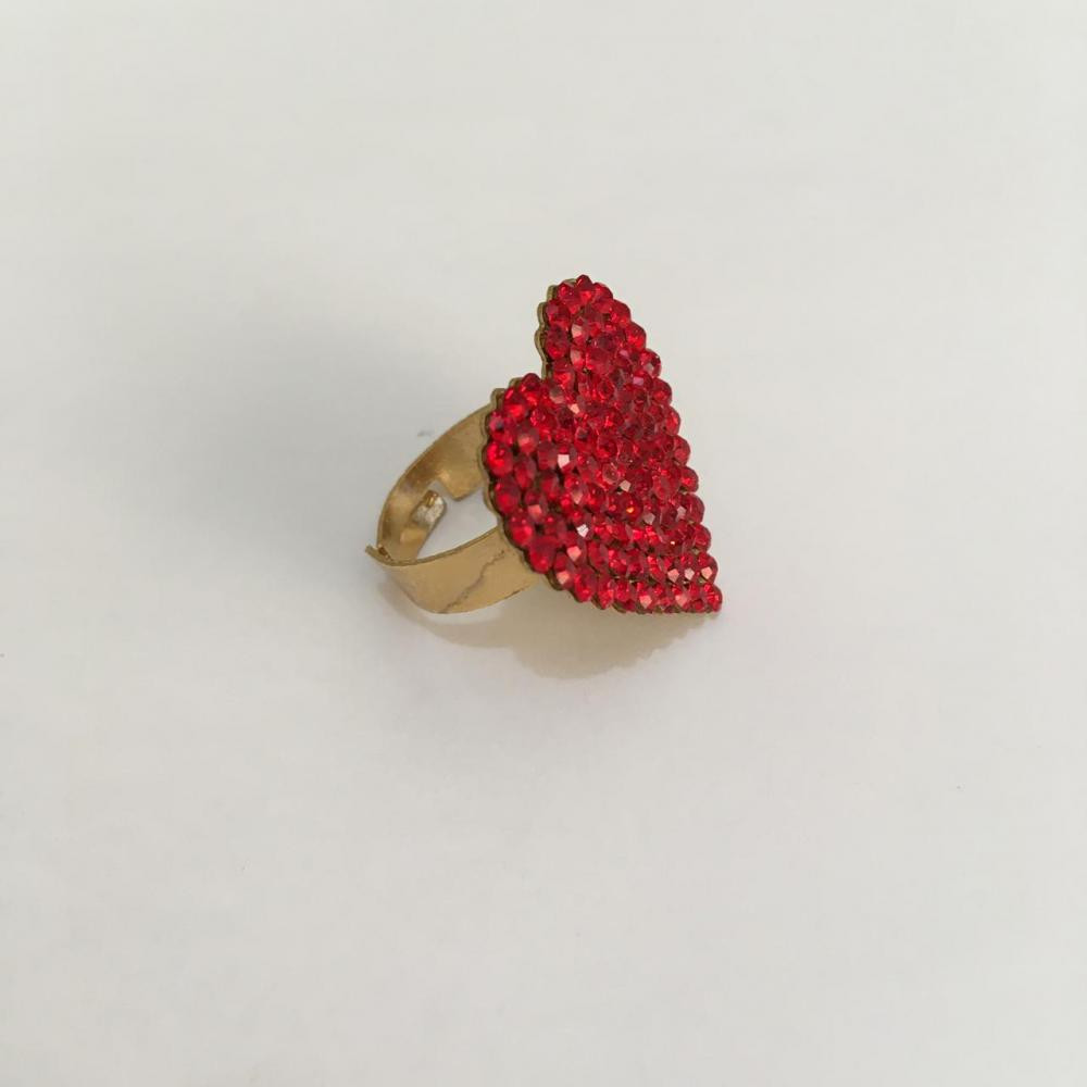 Anel de coração regulável  com strass folheado a ouro 18k