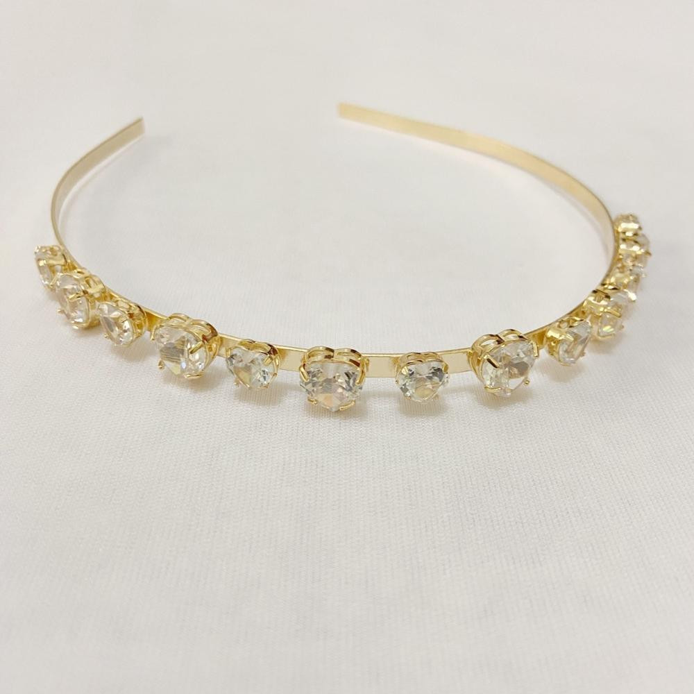 Tiara com zircônia e pedra de vidro folheada a ouro 18k