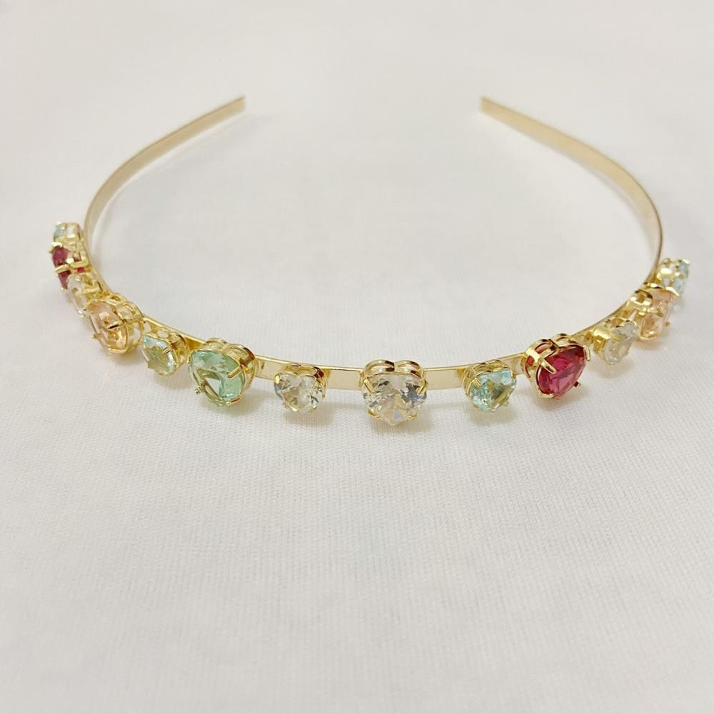 Tiara com zircônia e pedra de vidro folheada a ouro 18k