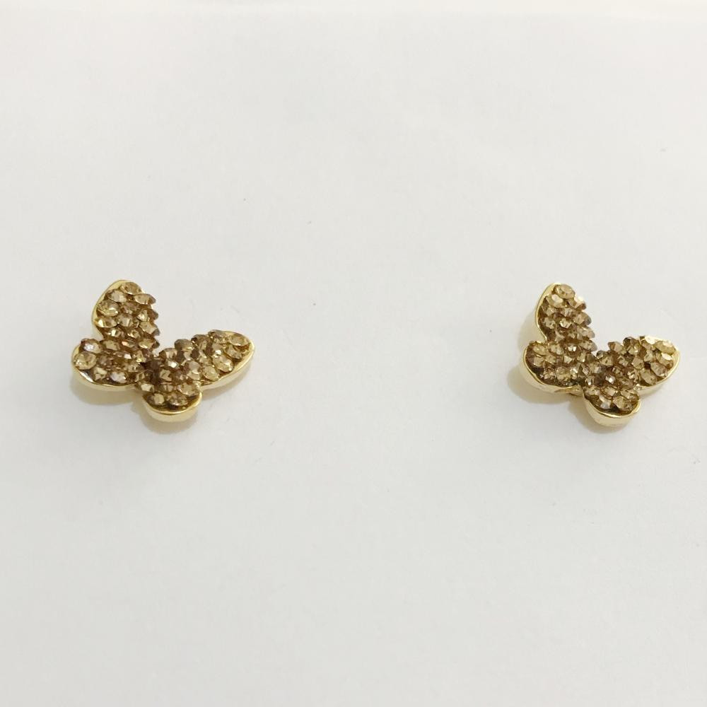 Brinco de borboleta mini com strass light color folheado a ouro 18k