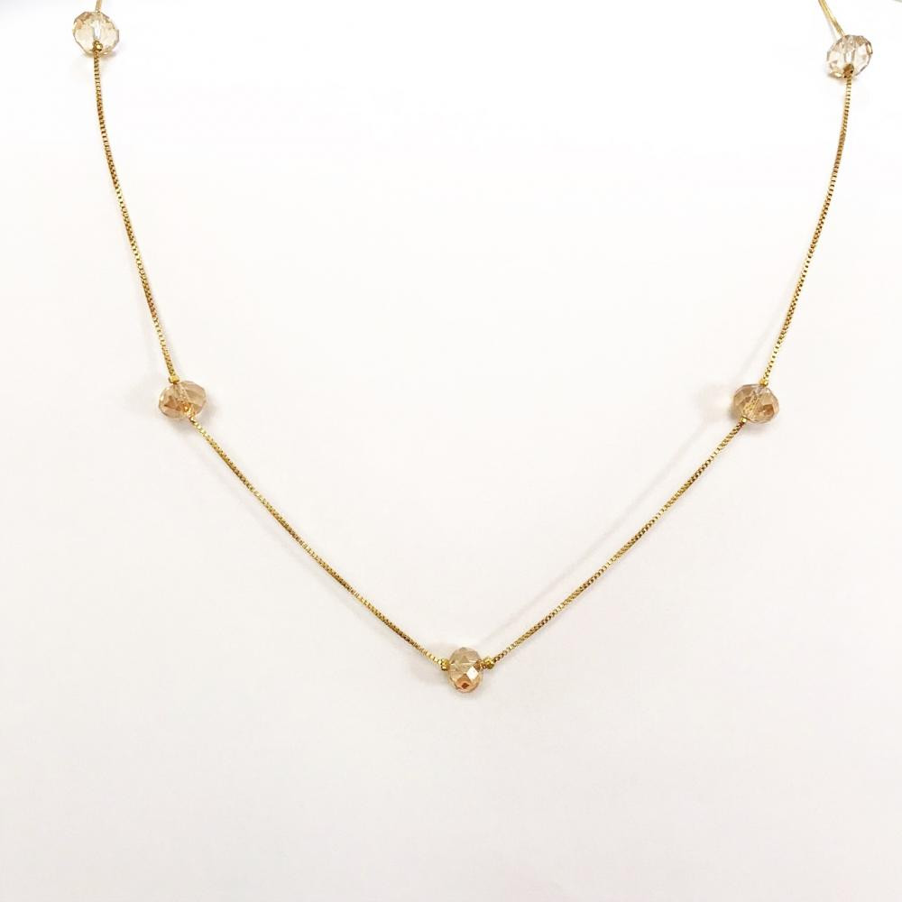 Colar  longo com pedras de cristais folheado ouro 18k